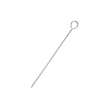 10-inch stainless steel round skewer with looped handle for secure grip and easy turning. Ideal for grilling meats and veggies in commercial kitchens. Packed 60 dozen per case for bulk use.
