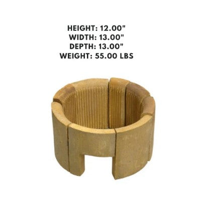 13-inch chamber brick set with flue, designed for high-heat applications in ovens, kilns, or heating chambers.