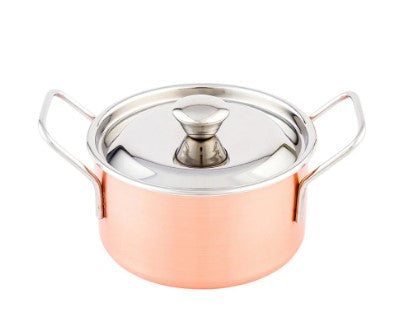 16 oz. copper casserole with cover, ideal for serving and cooking individual portions with style and even heat distribution.