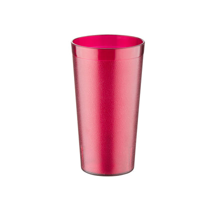 16oz red poly tumbler with textured pebbled surface, break-resistant, dishwasher-safe, stackable for easy storage. Ideal for commercial and foodservice use. Sold in a pack of 12 durable tumblers.