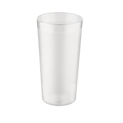 20oz clear poly tumbler with pebbled surface for grip and scratch resistance. Break-resistant and stackable. Ideal for commercial foodservice use. Sold in 12-pack. Dishwasher-safe.
