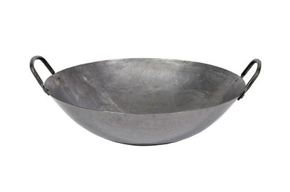 22-inch hand-hammered Cantonese wok with dual handles, ideal for high-heat stir-frying and traditional Chinese cooking.