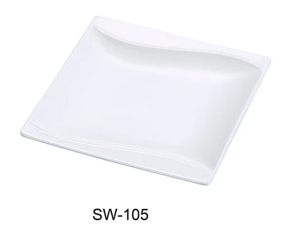 This plate features an elegant square shape with a