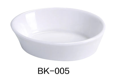 This versatile Oval Baker is offering a unique and affordable design. Crafted from sturdy, high-quality porcelain in a clean white color, this dish is built to last for many years while maintaining its original appearance. Ideal for restaurant, cafes, and home dining. This dinnerware has 7 Oz capacity, making it perfect for baking and serving individual portions of casseroles, gratins, or other savory and sweet baked goods.
