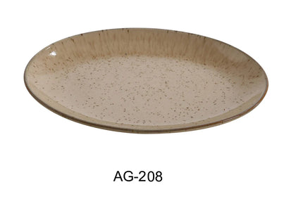 This Agate Coupe Platter offers a unique design that is both affordable and strong. This platter is ideal for showcasing appetizers, individual side dishes, or small desserts suitable for restaurant, cafes, and home dining. Crafted from high-quality, color-glazed porcelain in a versatile beige, it offers both aesthetic appeal and long-lasting utility. High quality and affordable dinnerware.