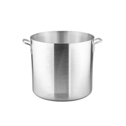 8.5QT heavy-duty aluminum stock pot with 4mm thick base, riveted handles, and warp-resistant body—ideal for boiling, simmering, and cooking in commercial or home kitchen settings.