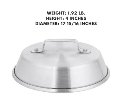 Set of 12, 18-inch aluminum wok covers, designed to retain heat and moisture for efficient cooking.