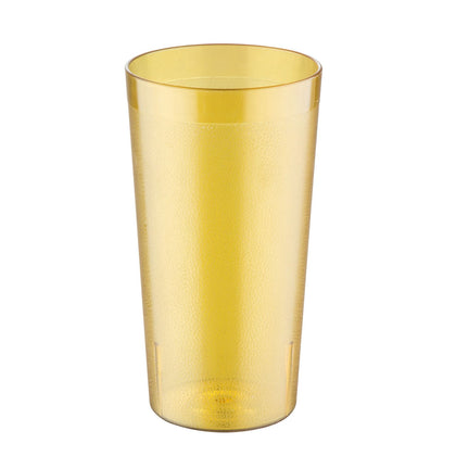 Amber 32oz poly pebbled tumblers with slip-resistant texture and durable build. Great for iced beverages in restaurants, diners, or homes. Comes in a 12-pack for reliable drink service.