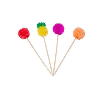 Box of 100 assorted fruit picks, colorful and decorative picks perfect for garnishing drinks, appetizers, and adding a fun touch to parties.