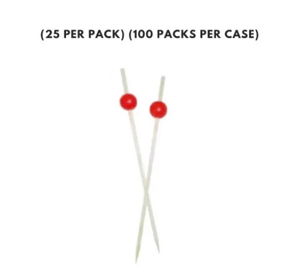 Set of 12 red round ball picks, vibrant and functional cocktail picks perfect for serving appetizers or garnishing drinks at parties.