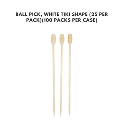 Set of 12 Tiki ball picks, vibrant and fun cocktail picks perfect for garnishing drinks or serving appetizers at tiki-themed parties.