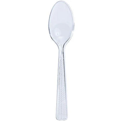 Clear and white disposable teaspoons, durable and stylish. Perfect for weddings, parties, and events. High-quality cutlery for desserts, beverages, and more with effortless cleanup and reliable design.