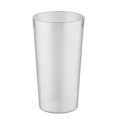 Clear 32oz poly pebbled tumblers with slip-resistant texture and durable construction. 12-pack ideal for serving drinks in restaurants, cafeterias, buffets, and other commercial settings.