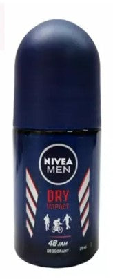 Nivea Men Roll-On Dry Impact, 50ml deodorant with dual active formula for long-lasting sweat and odor protection.