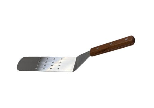 Extra-long wooden handle grill and griddle spatula, designed for safe flipping and grilling with a comfortable grip.