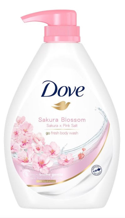 Dove Body Wash, Sakura Blossom, 1 L (33.8 oz) pump bottle for gentle cleansing, moisturizing, and soft, smooth, lightly scented skin.