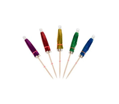 Box of 144 foil parasols, colorful and decorative drink toppers perfect for adding a festive touch to cocktails and party beverages.