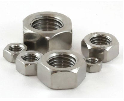 Hex lock nut, designed for secure fastening and preventing loosening, sold by the dozen.