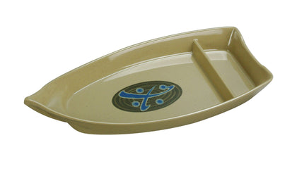 Yanco Sushi Boat JP-8005 is a great and affordable restaurant tableware. It is made from durable and reliable melamine material, which makes the plate look like ceramics. You can use this stylish plate to serve any dish you want. For example, you can use it for serving sushi or other Asian appetizers. The Japanese collection has an elegant and stylish design. Performed in green color, it will perfectly fit any restaurant environment.