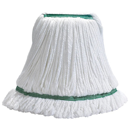 MOPM-L/M, White/Green Bands Looped End Microfiber Mop Head