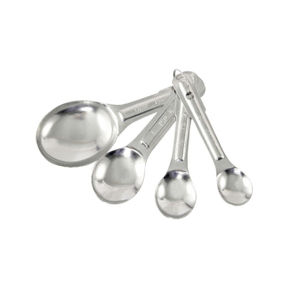 4-piece stainless steel measuring spoon set, packed by 288 sets per case. Durable, rust-resistant, precise, and easy to store—ideal for commercial kitchens, bakeries, and food prep stations.