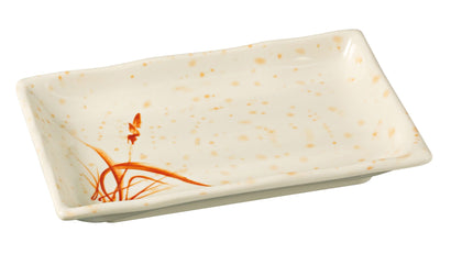 Yanco Rectangular Plate OR-2408 It is made from durable and reliable melamine material, which makes the plate look like ceramics. You can use this stylish plate to serve any dish you want. For example, you can use it for serving sushi, salads, side dishes, or other meals. The Orchis collection has an elegant and stylish design. Performed in gold color, it will perfectly fit any restaurant environment.