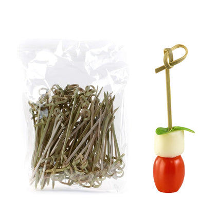 Bamboo Wood Knot Cocktail Skewer Picks - 3.5 Inches Great for Appetizers, Parties, Samplers, Hors' D'oeuvre, Snacks, Cheese, Biodegradable