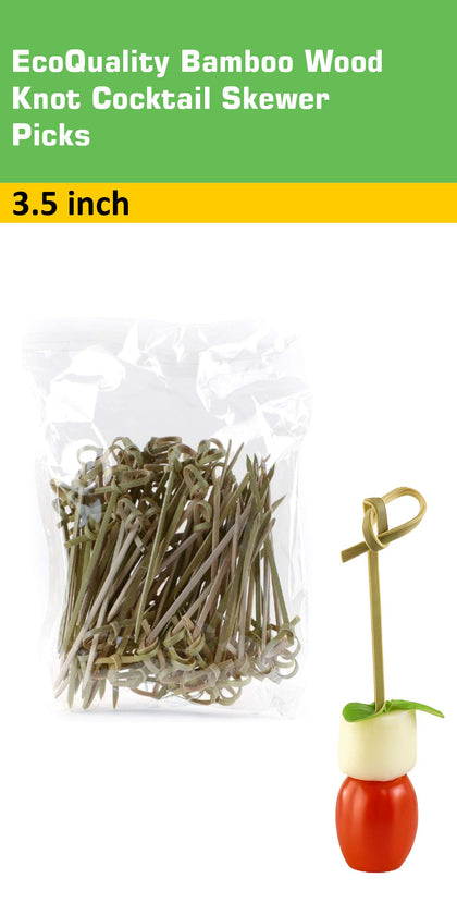 Bamboo Wood Knot Cocktail Skewer Picks - 3.5 Inches Great for Appetizers, Parties, Samplers, Hors' D'oeuvre, Snacks, Cheese, Biodegradable