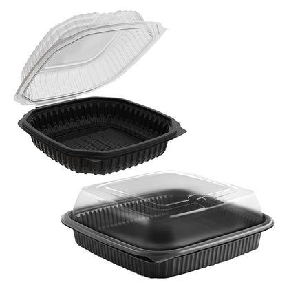 EcoQuality 36oz black plastic container with clear dome lid