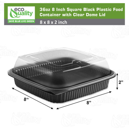 EcoQuality 36oz black plastic container with clear dome lid