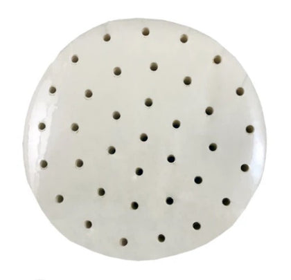 Perforated dim sum paper, 10 inches, designed for 10-inch stainless steel steamers, ensuring even steaming and easy food release.