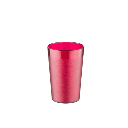 Red 5oz poly tumbler with pebbled texture for easy grip and scratch resistance. Durable and dishwasher-safe. Stackable design in a 12-pack, perfect for restaurants, schools, and healthcare.