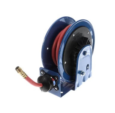 Reel hose with durable casing, designed for easy storage and access to water or air hoses.