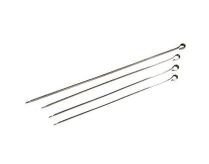 21-inch flat stainless steel skewer, perfect for grilling large portions of meat, seafood, and vegetables with even heat distribution and durability.