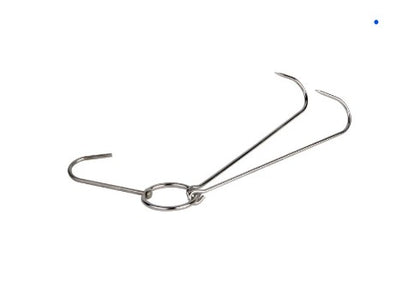 8-inch stainless steel duck hook, sold by the dozen, ideal for securing and handling meats during cooking or grilling.