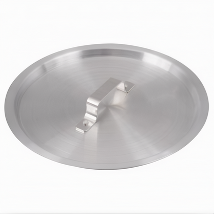 Cover for 8 Quart Stock Pot, Stanton Trading, made of durable aluminum with a sturdy handle, round shape ensures a secure fit, ideal for sealing in heat and moisture during cooking.
