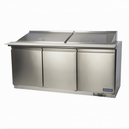 Three-Section Sandwich/Salad Mega Top Refrigerator, Stanton Trading, includes (27) 1/6 pans (4