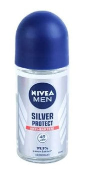 Nivea Men Roll-On Silver Protect, 50ml deodorant with silver ions for antibacterial protection, long-lasting freshness, and sweat control.