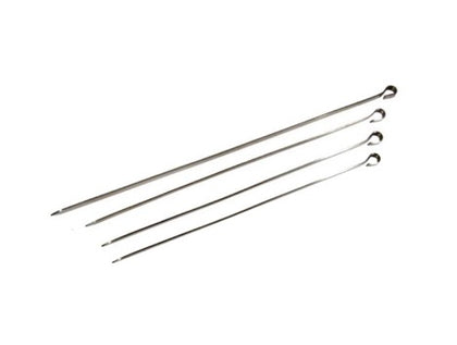 Stainless steel skewer, perfect for grilling or serving, durable and reusable, sold by the dozen.