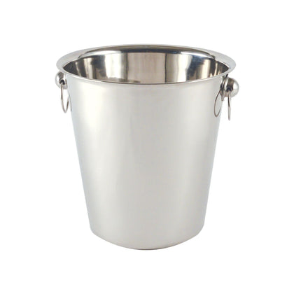 Stainless steel wine bucket with hanging handle, durable, rust-resistant, easy to clean, ideal for chilling wine and champagne at events and restaurants, packed 24 each per case.