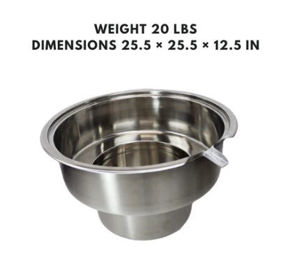 22-inch stock pot with overflow, designed for efficient cooking and easy drainage in commercial kitchens.