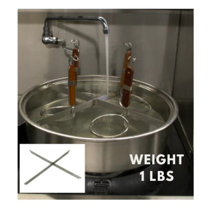 12-inch stainless steel 'X' rack for stockpots, designed for even heat distribution and efficient steaming.
