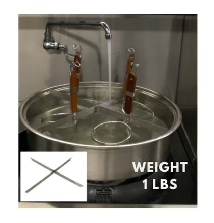 16-inch stainless steel 'X' rack for stockpots, designed for even heat distribution and efficient steaming.