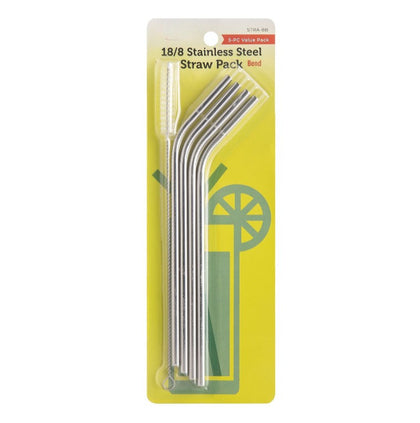 Stainless steel bend straws 1/4 inch diameter 8-1/2 inch length, pack of 5, durable, corrosion-resistant, reusable, eco-friendly, bendable design, ideal for home, restaurants, bars, packed 48 per case.