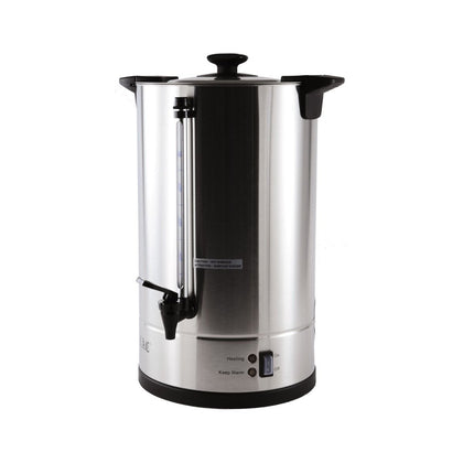 Durable urn coffee maker with 108-cup (16L) capacity, automatic temperature control, drip-free spigot, and cool-touch handles for commercial kitchens, catering, and hospitality service.