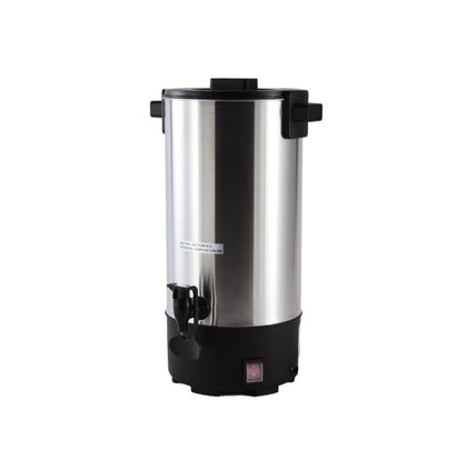 Compact urn coffee maker with 30-cup (4.5L) capacity, drip-free spigot, and auto temperature control for commercial use in offices, catering, and small event beverage stations.