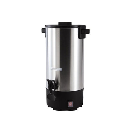 Durable urn coffee maker with 40-cup (6L) capacity, automatic temperature control, drip-free spigot, and cool-touch handles for commercial use in catering and office service.