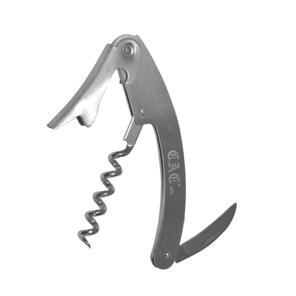Waiter's corkscrew with curved stainless steel handle, foil cutter, and stainless steel worm. Case Packed: 144, Quantity Break: 12 each. Ideal for restaurants, bars, and wine service.