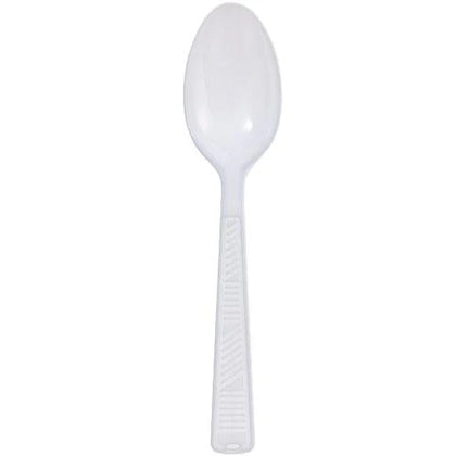 Clear and white disposable teaspoons, durable and stylish. Perfect for weddings, parties, and events. High-quality cutlery for desserts, beverages, and more with effortless cleanup and reliable design.