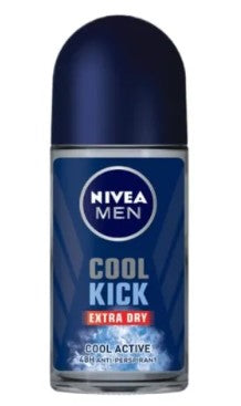 Nivea Roll-On Men Cool Kick X-DRY CL Blue 50ml deodorant with long-lasting sweat protection, refreshing cool sensation, and gentle on skin.